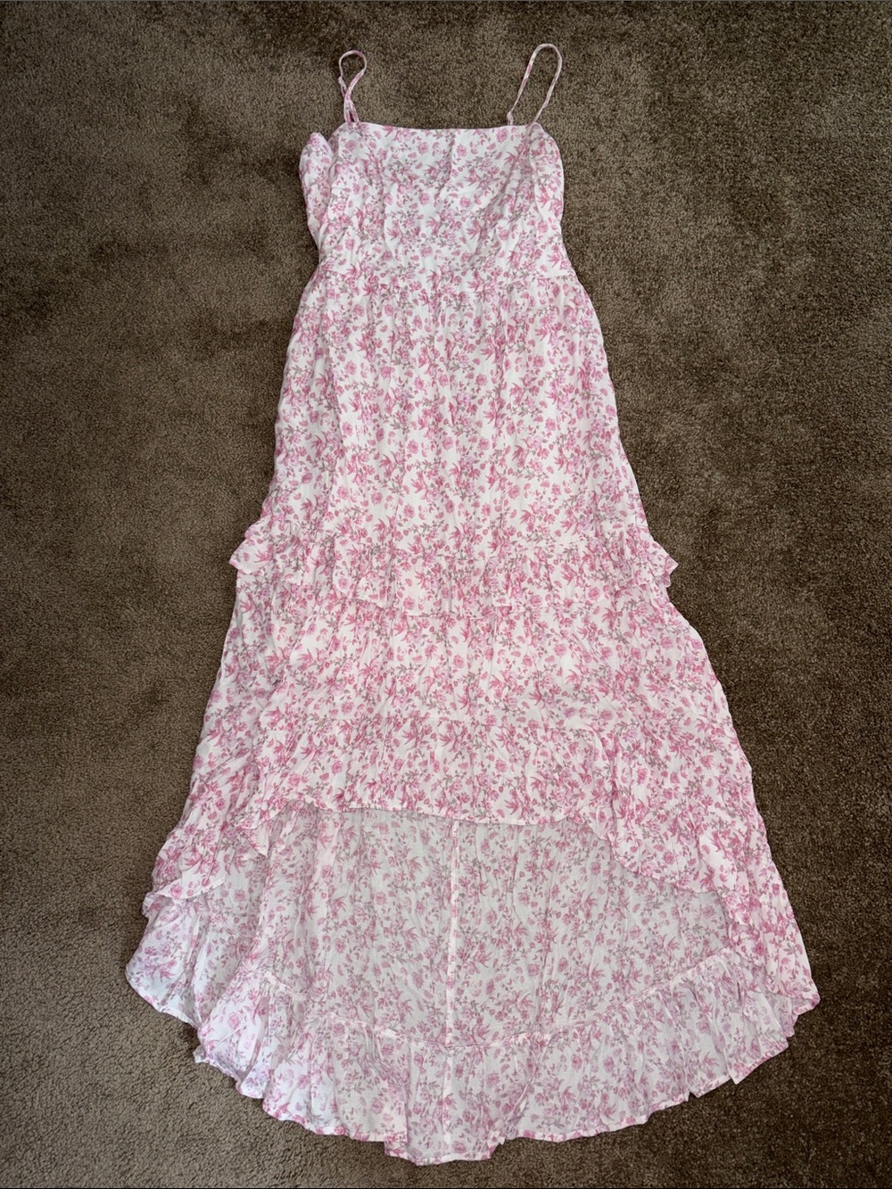 Pink Floral Tiered High Low Sun Dress